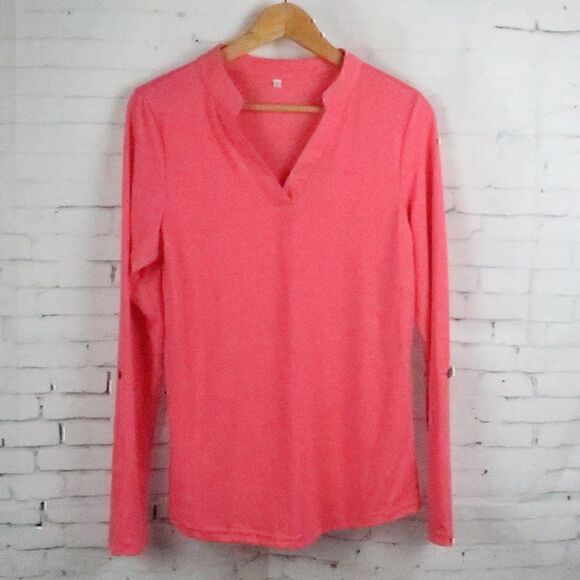 PINK LONG SLEEVE V NECK CASUAL COTTON BLEND TOP SIZE SMALL - Picture 1 of 10